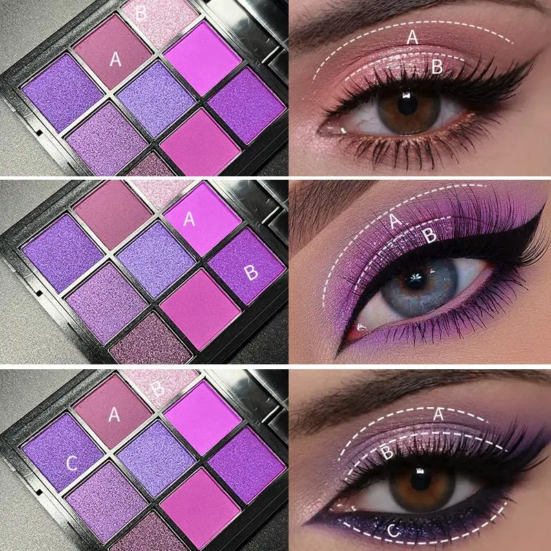 9-Color Ube Purple Eyeshadow Palette + 4-Color Highlighter Spray Set –Matte & Shimmer, Versatile Glow for Day to Night,Festival