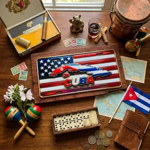 Cuba-American Flag Fancy License Plate - Cuban Pride Map 12x6 in Vehicle Front Plate for Car, Automotive Exterior Decor Sign, Miami Style Auto Accessories, Patriotic Metal Truck Decor