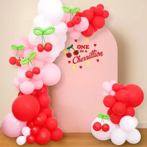 Cherry Theme Balloon Arch Kit 162PCS Red & Pink for Baby Shower, 1st Birthday, and Bachelorette