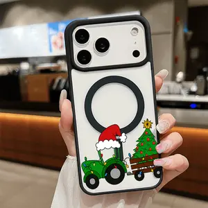This cheerful Christmas tractor tree delivery pattern macaron magnetic phone case is perfect for iPhone 11 through 17 Pro Max and is also compatible with Galaxy S25, S24, and S23 Ultra. It's the perfect gift for birthdays, Valentine's Day, or your loved o