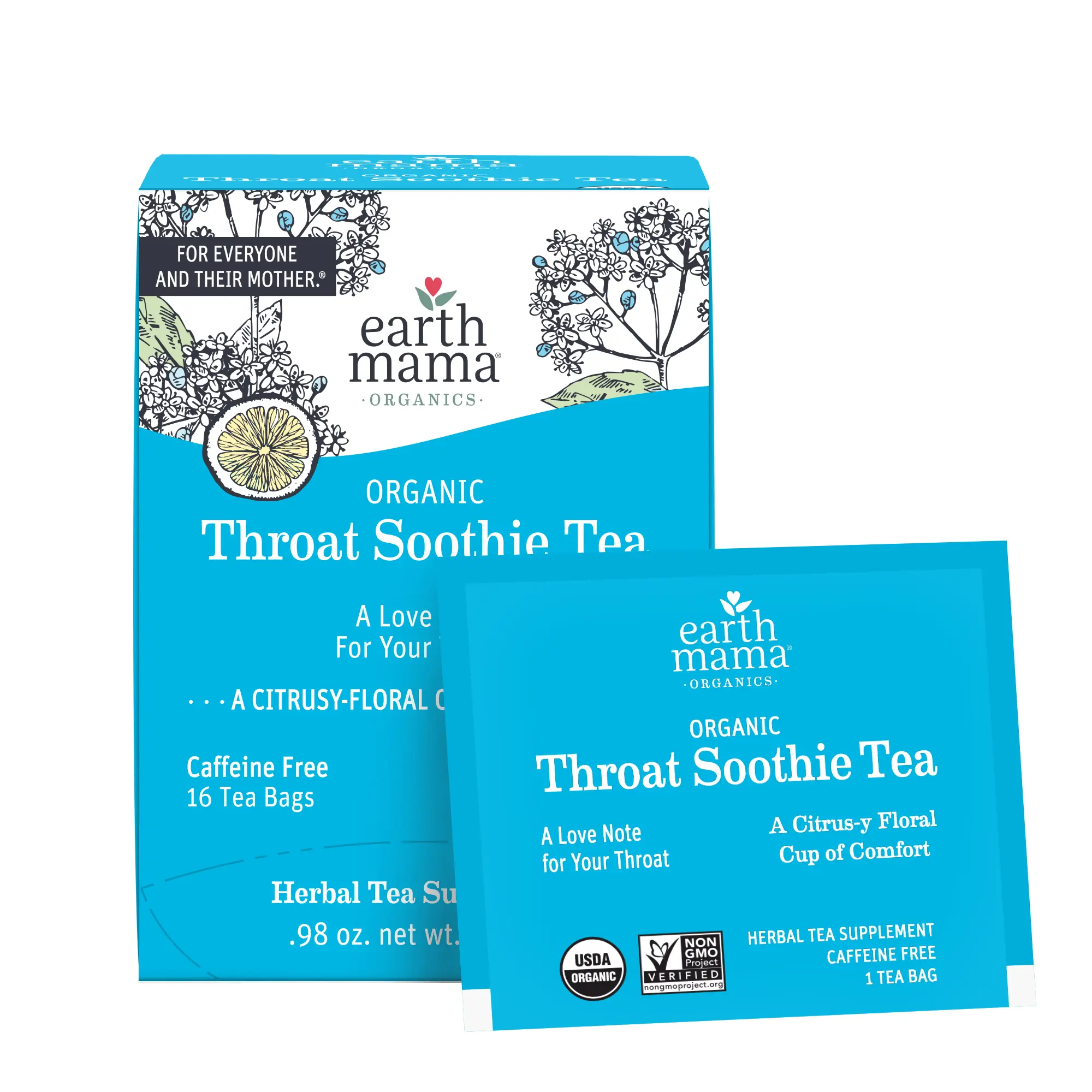 Earth Mama Organic Throat Soothie Tea – USDA Organic Herbal Tea with Elderflower & Lemon – No Licorice – 16 Tea Bags