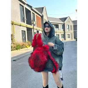 2025 autumn and winter raccoon hair plush backpack, niche trend and cute student bag, millennium hot girl bag, winter girl