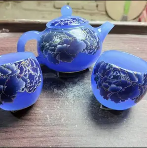 Color-Changing Blue Porcelain Teacup with Golden Peony Pattern