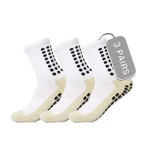 Men's Athletic Socks for Soccer Basketball Sports 3 Pairs White with Black Grip Dots Non Skid Anti-Slip