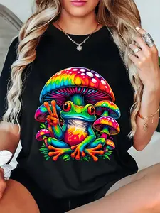 100% Cotton Tie-Dye Frog Peace Sign Mushroom Hippie T-Shirt