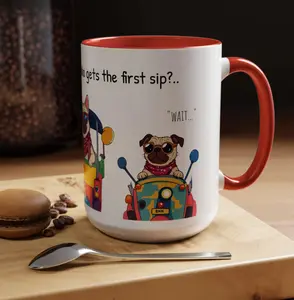 Funny Pug Coffee Mug – Cute Dog Riding tuk tuk thai Design, Colorful Cartoon Cup, Gift for Coffee Lovers & Dog Owners
