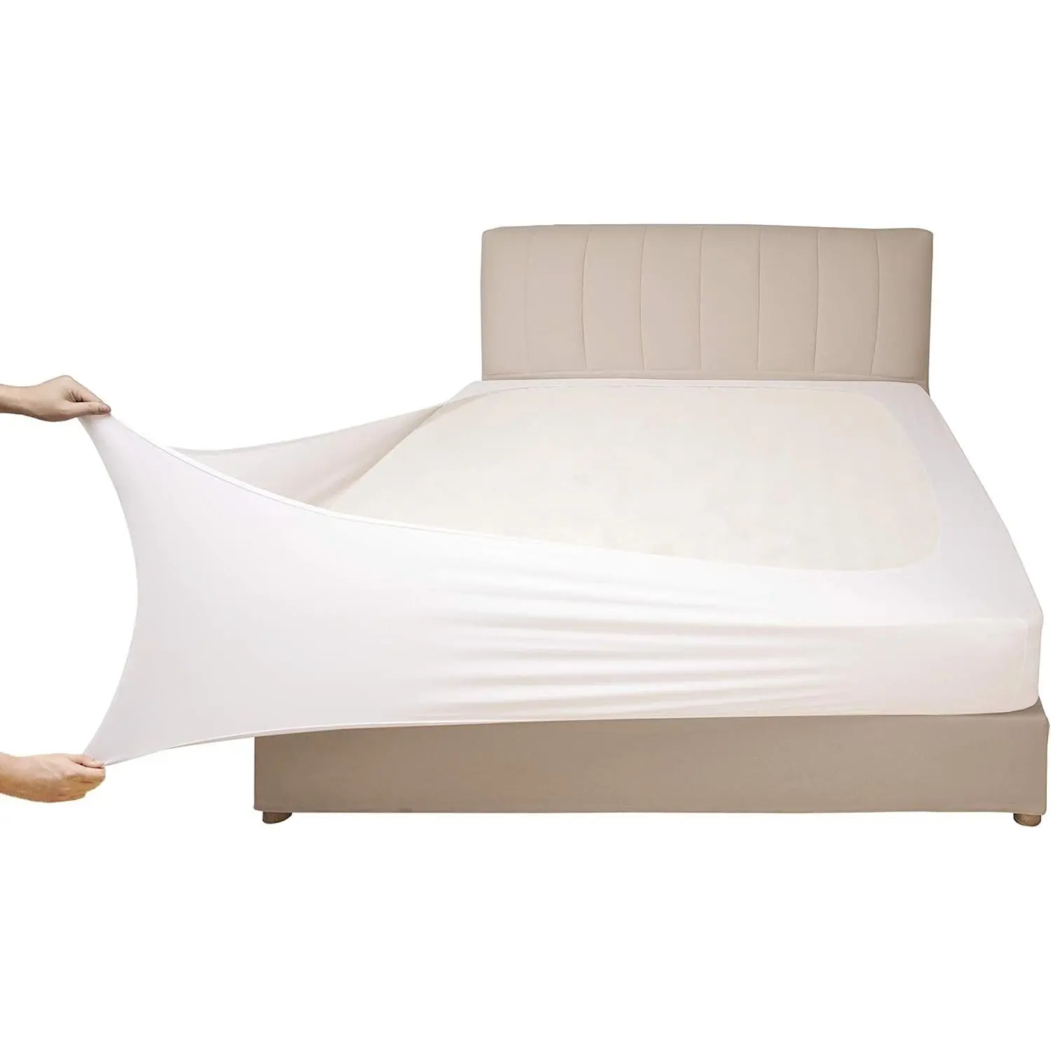 Stretch Jersey Box Spring Cover Wrap Around, Bed Skirt Alternative, Ultra Soft & Wrinkle Resistant, Queen/Queen XL, White