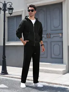 Men's  Cable Knit Tracksuit Set - Full - Zip Hoodie & Pants 2 - Piece Outfit, Stylish Casual Loungewear with Drawstring Hood & Elastic Waist, Soft Knitted Sweatsuit Casual Sportswear for Daily Life, Streetwear & Leisure Occasions