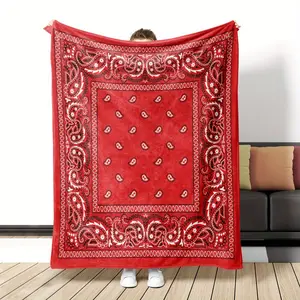 1 Piece Red Plaid Flannel Throw Blanket, Paisley Pattern, Soft and Comfortable, Suitable for Sofa, Bed, Office or Camping, All-Season Multi-Purpose Gift, Multi-Functional Throw Blanket | Paisley Print Blanket | Soft Polyester Blanket
