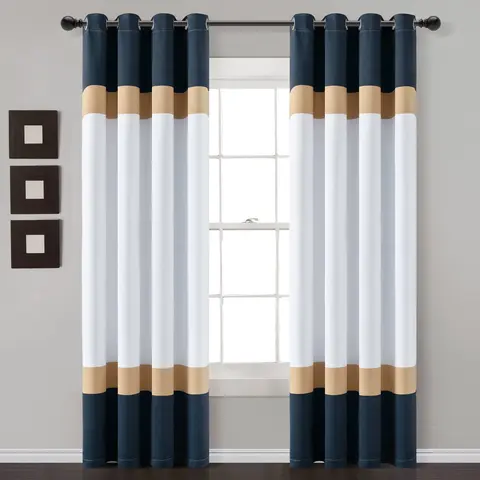 Lush Decor Alexander Color Block Light Filtering Curtain Panel Set, 2 Panels (52x84"), Contemporary Curtains for Bedroom, Modern Home Window Decor