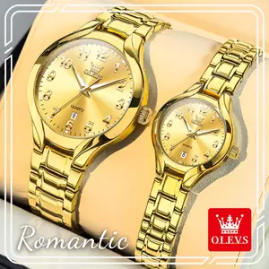 Romantic OLEVS 3650 Couple Watch Set, Big Number Dial Date Display Waterproof, Premium Valentine’s Day & Wedding Anniversary Gift for Him & Her