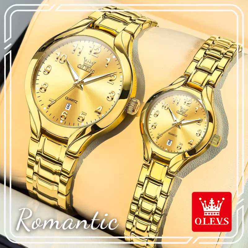 Romantic OLEVS 3650 Couple Watch Set, Big Number Dial Date Display Waterproof, Premium Valentine’s Day & Wedding Anniversary Gift for Him & Her