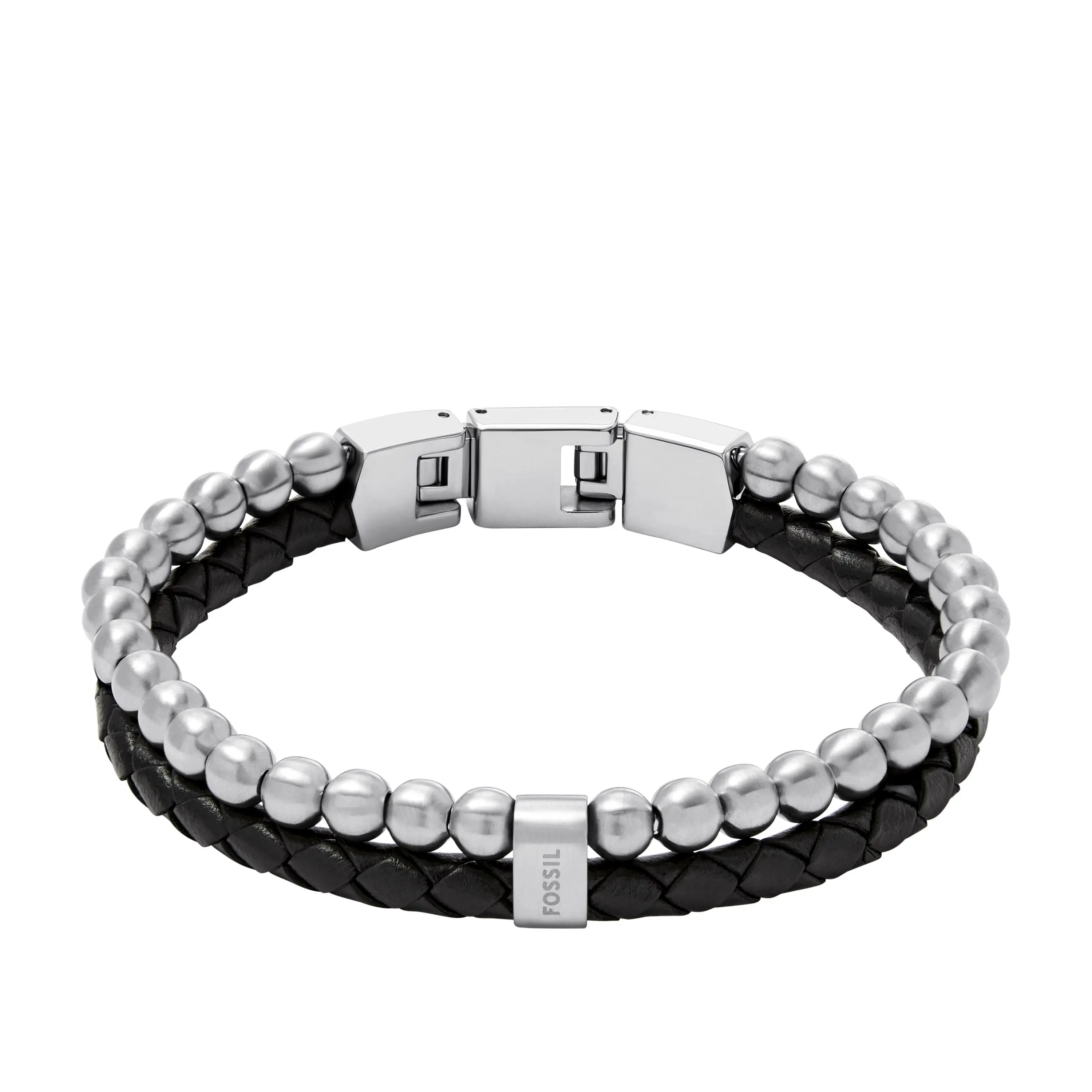 Fossil Men's Beads Black Leather Multi-Strand Bracelet