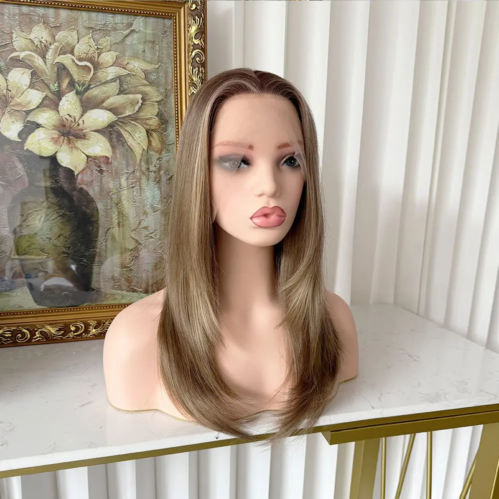 Lovestory Fanny Natural Straight Synthetic Lace Front Wig Ombre Color Layered Wig 13x4 Lace Area Heat Resistant Fiber Wig