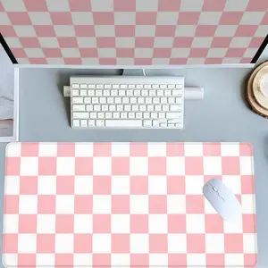 Pink and White Checkered Gaming Mouse Pad Extra Large Computer Mouse Pads for Desk XXL Mouse Pad for Laptop Big Mouse Pad Extended Mouse Pad with Non - Slip Rubber Base Stitched Edge for Home and Office