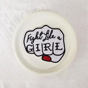 1PCS Fight like a GIRL Ironing Letter Embroidery Design Patch, Fist shaped Patch Badge, Clothes Hat Bag Shoes Backpack Jeans Decorative Badge Stickers