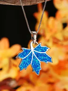 Opal Maple 925 Sterling Silver Necklace,Fire Opal Gemstones Statement Necklace Women,Maple
