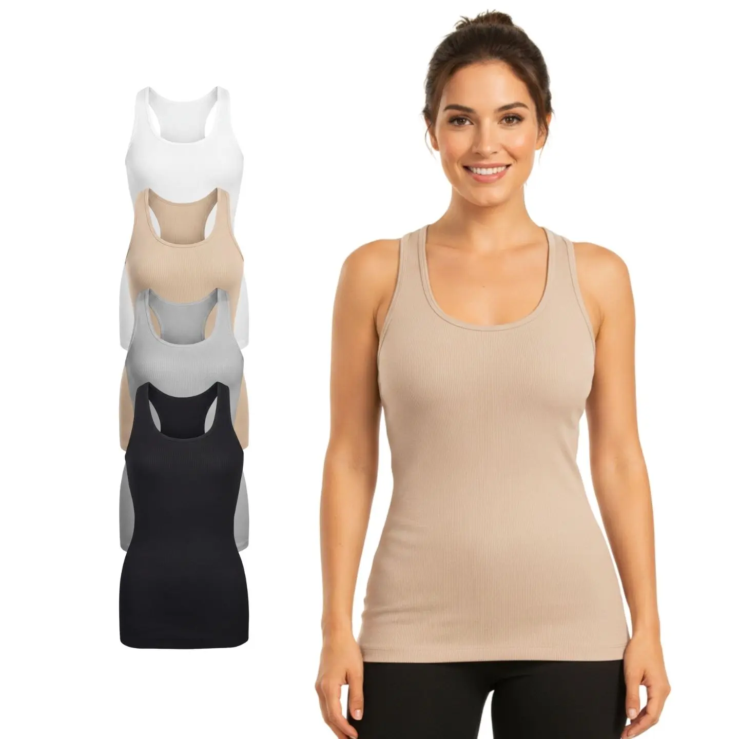 Women's Cotton Ribbed Knit Tank Top Racerback Slim Fit Scoop Neck Premium Cotton Basic Layering Top Simple Cotton Workout Causal High Stretch Breathable Tank Undershirt for Women Athletic Yoga Summer Tops Activewear Stretchy Basic Tee