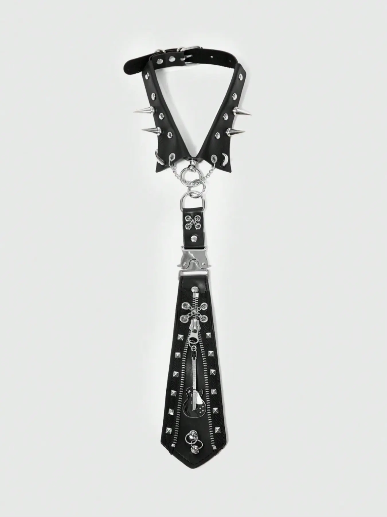 Y2K Edgy Punk Rivet Zipper Chain Accents Element Metal Skull Detail Neck Tie, Unisex Dark Accessories, Unique Personality Style Jewelry, All Seasons Fashion Accessory, Punk Aesthetic, Alternative Fashion