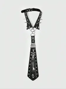 Y2K Punk Rivet Zipper Metal Skull Tie, Unisex Dark Accessories, Unique Personality Style Jewelry, All Seasons Fashion Accessory
