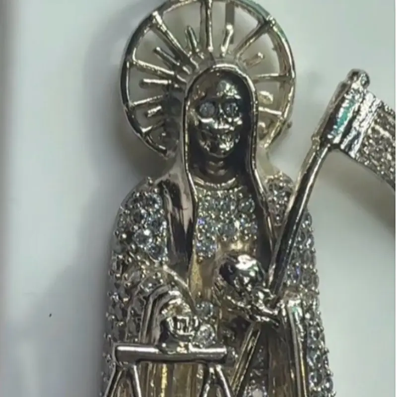 Rhodium Plated 925 Sterling Silver Santa Muerte