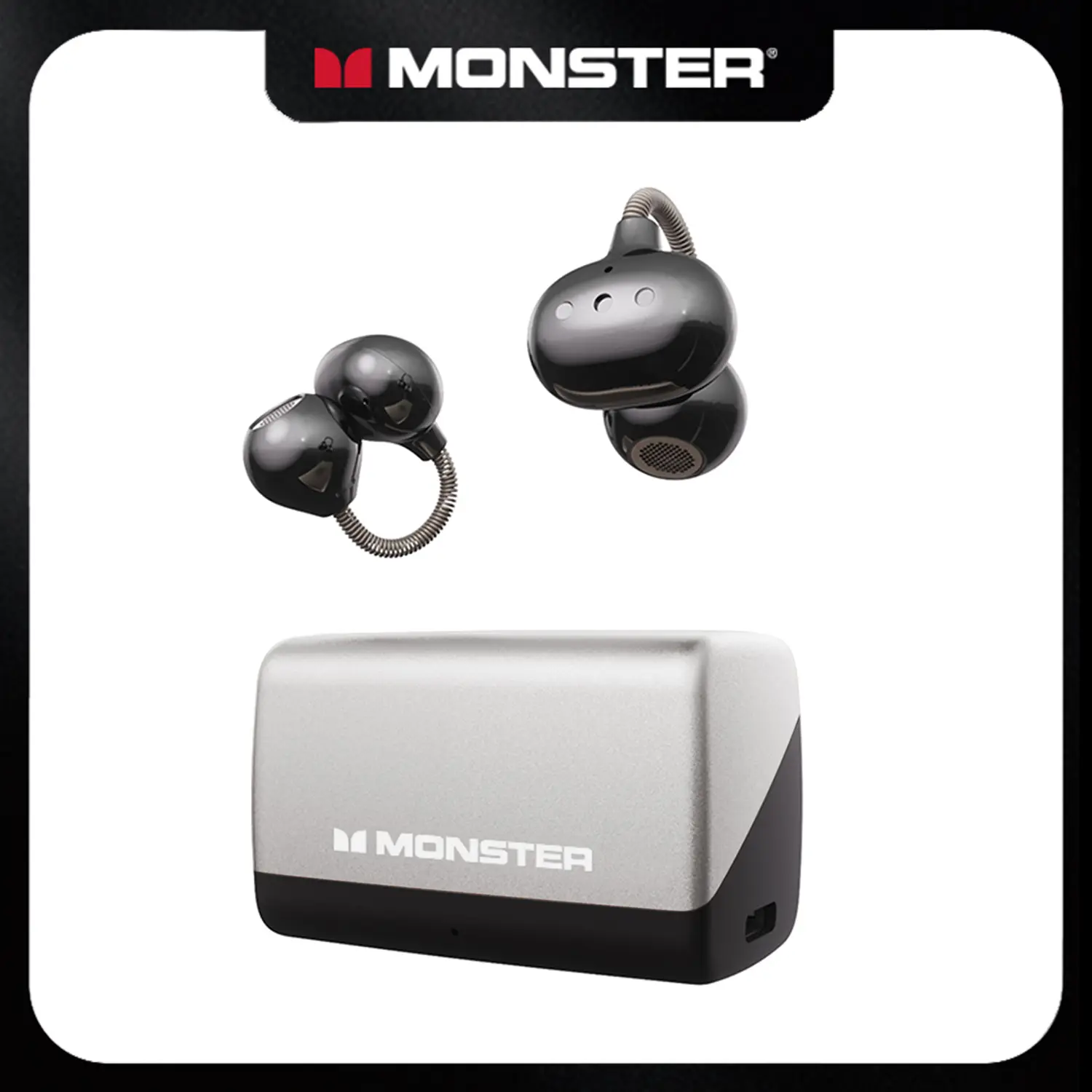 Monster Airclip Ear Clip Wireless Earbuds, Bluetooth 6.0, 165H Playtime, Open Ear Design, Lightweight Fit, Clear Calls, IPX6 Waterproof Headphones for Workout, Travel & Everyday Listening -TikTokShopBackToSchool
