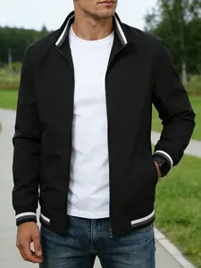 Classic men’s aviator jacket featuring ribbed cuffs and hem, lightweight windproof design, all-season casual full-zip baseball jacket suitable for various occasions.