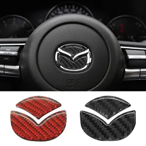 1pc Carbon fiber 3D Car Steering Wheel Center Emblem Sticker For Mazda 2 3 6 5 Demio CX3 CX4 CX5 CX-4 CX-5 CX7 CX30 MX3 MX5 MS Speed Axela Atenza Interior Decoration Accrssorie