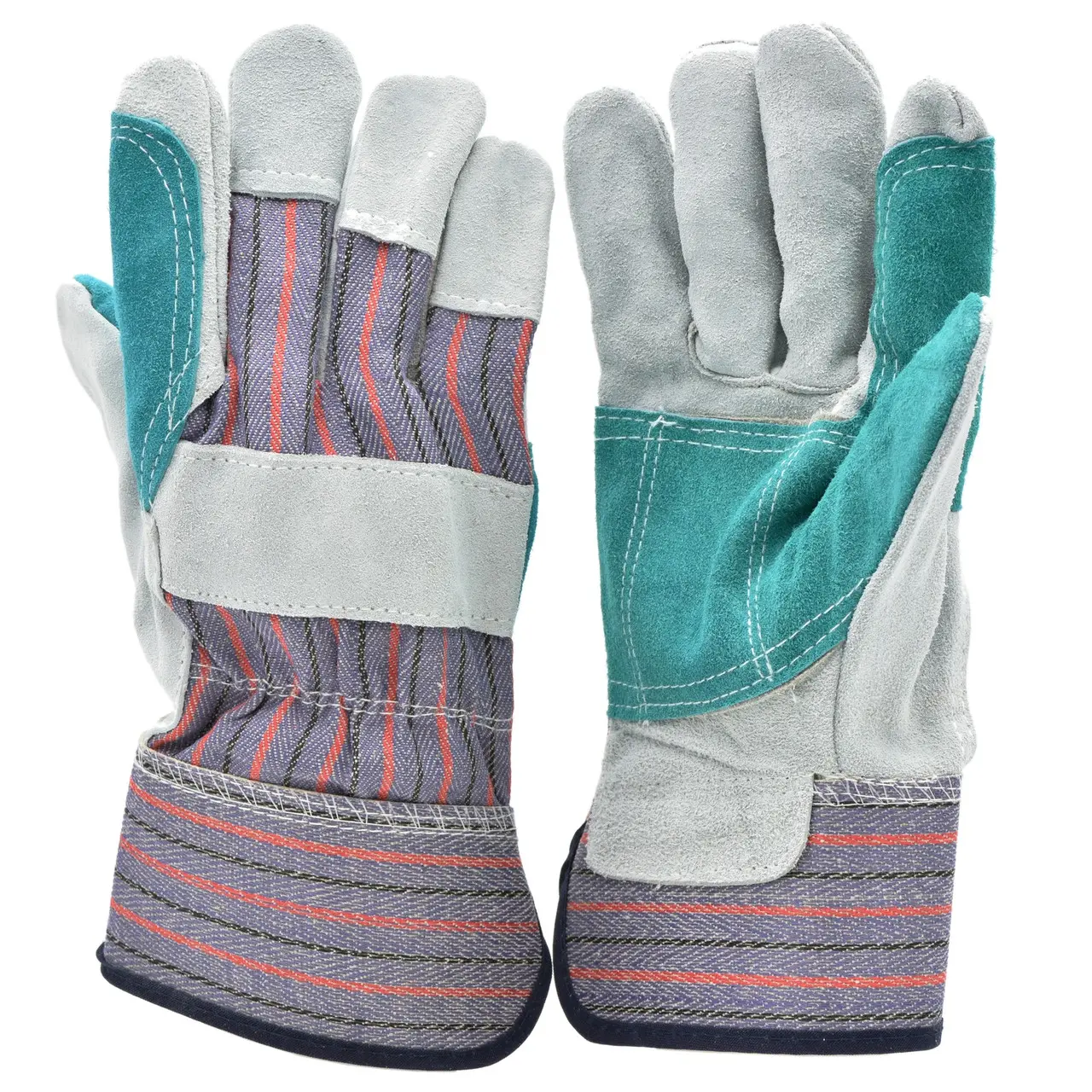 G & F Products 5 Pair Pack Leather palm work gloves cowhide leather suede finish, single or double palm