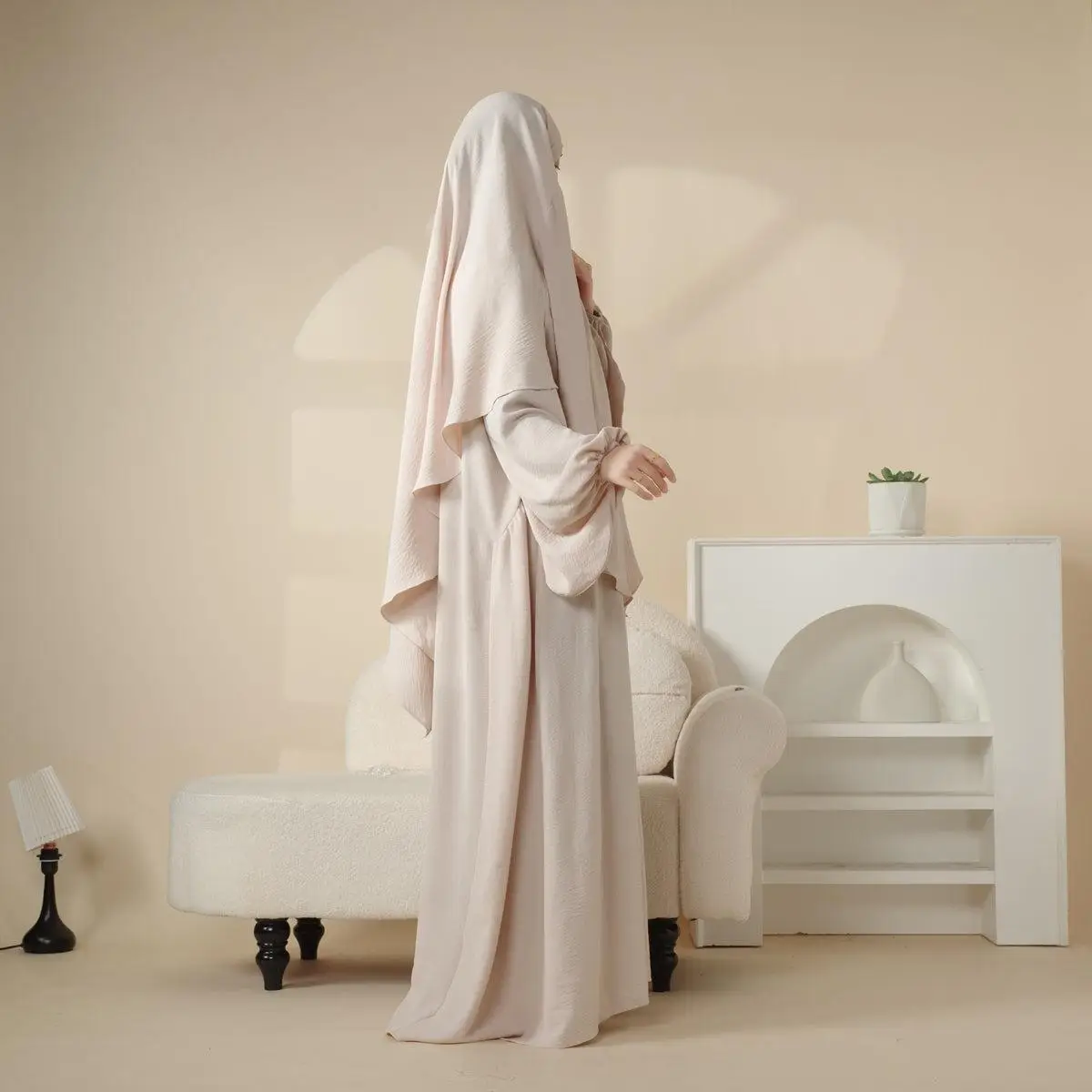 Abaya and Khimar Set Lightweight Crepe Material Versatile with Breathable Design for Women Hijab Practical Elasicated Wrists Contains khimar,s,yari in