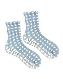 Blue Gingham Grip Sock Blue Gingham Grip Sock