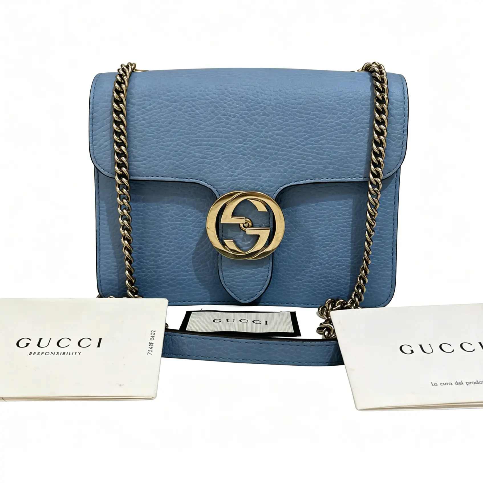 Pre-owned GUCCI leather Shoulder Bags Blue Interlocking G Small Shoulder Bag nyc