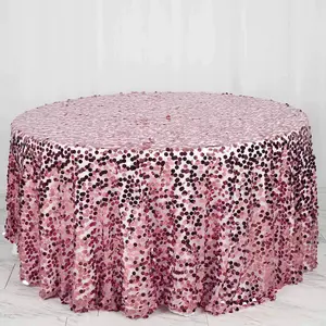 Sequin Round Tablecloth 120" Pink - Big Payette Seamless Table Cover