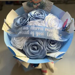 7 flower Bouquet with Topper and Custom ribbon Graduation Bouquet,Eternal Flower Bouquet