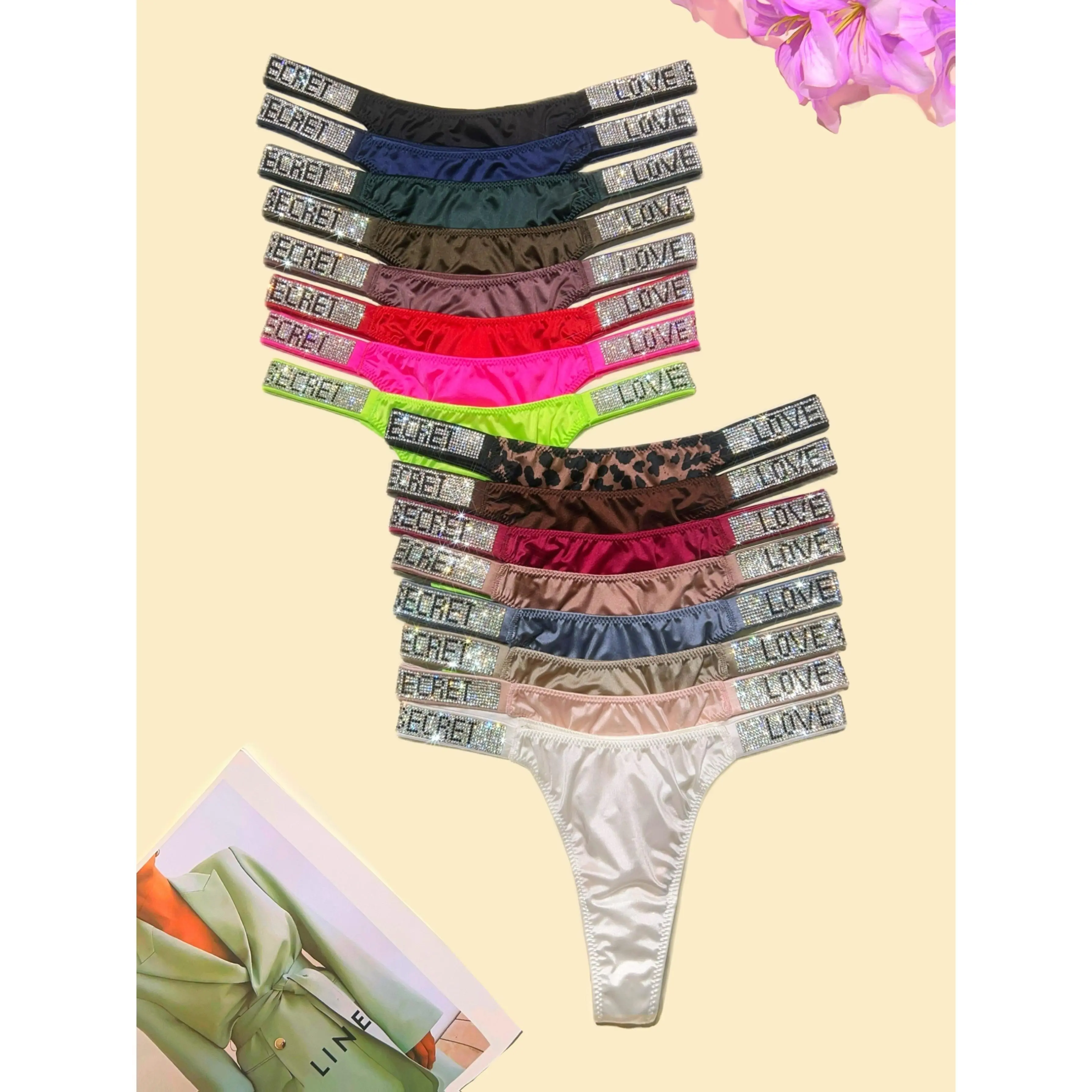 Women's Minimalist Nylon Knit Rainbow Thong Panties - 6-Set Lady's Wireless Women's Clothes, 6 Random Colors, High-Waist & Low-Waist Fit, Comfortable Breathable Fabric, Thong Cut Day Lingerie, Sexy, Solid Plain, Rainbow Edge, High/Low Waists