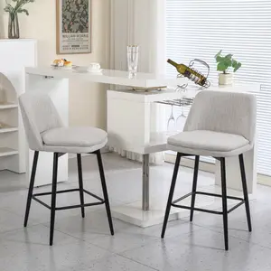 Counter Height Swivel Bar Stools Set of 2, 360 °   Swivel Upholstered Barstools with Back and Metal Legs, 25.6" Seat Height,Counter Stools for Kitchen Island and Pub,Linen Cloth,Off White Linen. WL