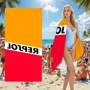 Repsol Orange Red Color Block Design Microfiber Beach Towel Quick Dry Absorbent Sandproof Soft Lightweight Portable Digital Print for Beach Pool Vacation Travel Water Park Gym Yoga Adults Men Women Fa