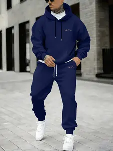 Hypemode Plus Size Set, Letter Pattern Hoodie and Jogger Pants, Casual Style, Comfortable Fit, Daily Wear, Fall & Winter