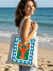 Y2K-style canvas tote with colorful ocean fish prints and inspiring "Keep Swimming" slogan. Extra large capacity, lightweight and reusable. Ideal for beach trips, school and work.