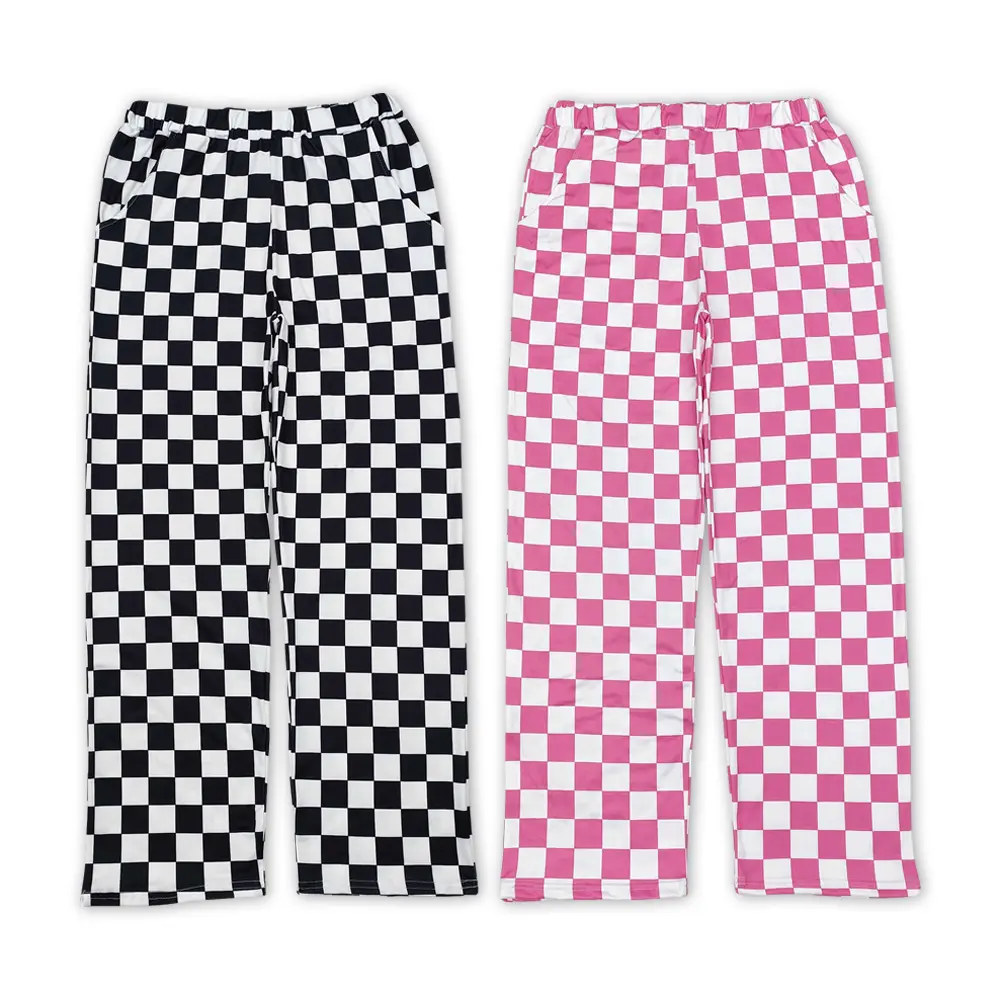 Women's Oversized Checkered Print Cotton-Spandex Blend Stretchy Pants - P0648, P0730 Fabric All-Season Chic Bottoms for Hoodie Outfits, Available in M & 2XL (Pair with Crop Tops)