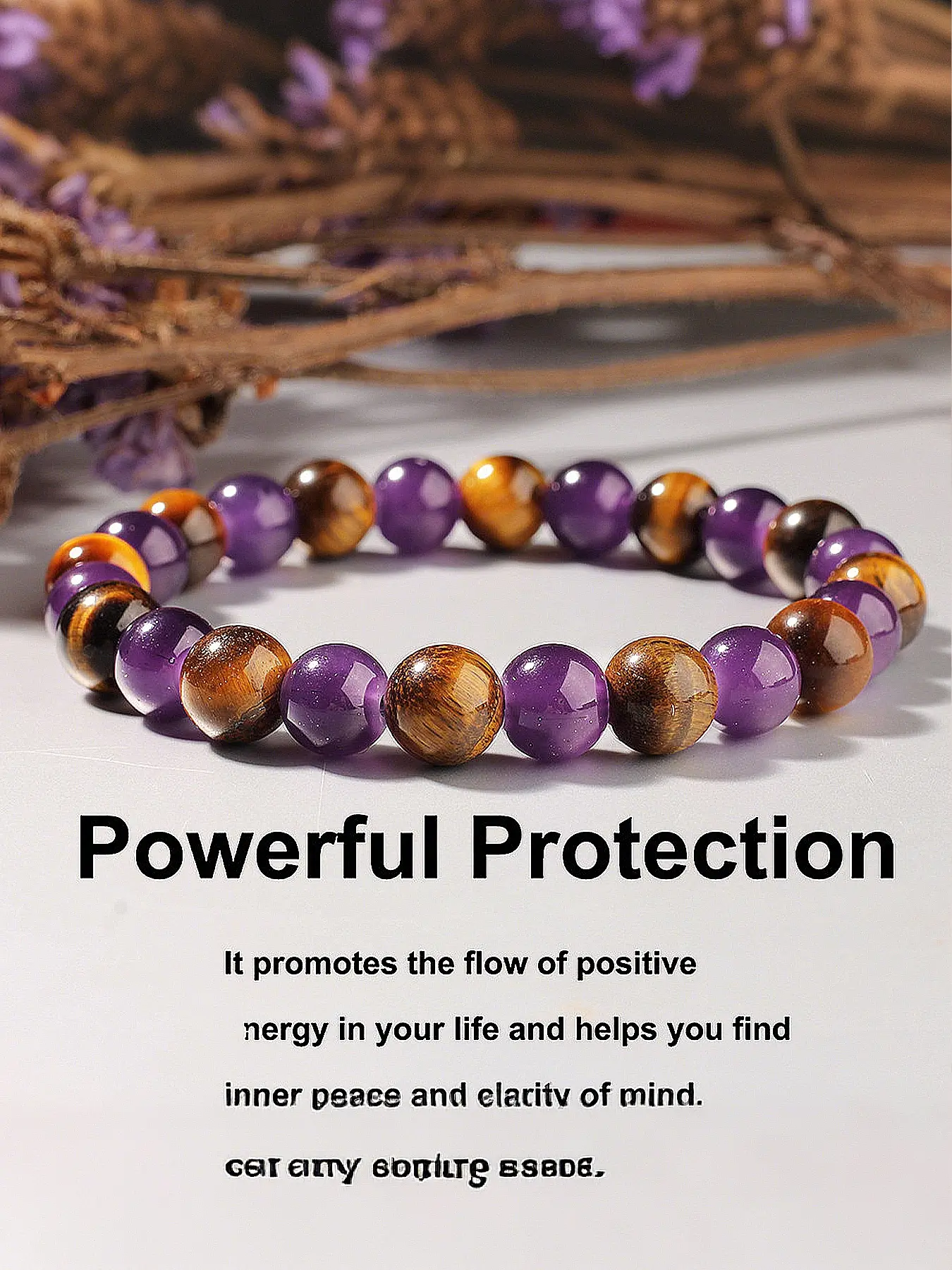 Natural Tiger Eye Amethyst Bracelet, Powerful Protective Energy, Elegant Unique High-End Jewelry, Fashionable Versatile Design, Gift for Friends, Stackable Bracelets, Power Beads Bracelets