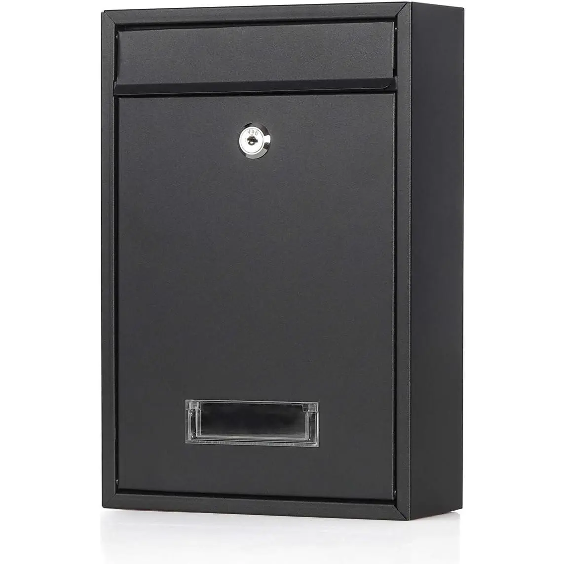 Durable Wall-Mounted Vertical Locking Mailbox, Medium Capacity Galvanized Steel Rust-Resistant Letter Box with Key Lock, 12.6x8.6x3.4in Black Matt SM-0601LM Home Organizer for Garage Use (Reasonable-Size Slot for Emergency Cash Protection)