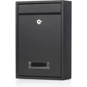 Locking Mailboxes Wall Mounted Vertical Key Lock Drop Mail Box Medium Capacity Galvanized Steel Cover Rust-Proof Metal Post Box, 12.6 x 8.6 x 3.4 Inch, Black Matt, SM-0601LM
