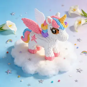 Rainbow Unicorn 3D Puzzle Building Block Ornament, Creative Puzzle, Colorful Blocks Puzzle, Perfect for Home Decor, Party Decorations, Ideal Gift for All Occasions