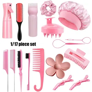 17-Piece Hair Care Set, Includes Spray Bottle, Sleep Cap, Curl Brush, Comb, Detangler, Massage Brush, Clips, Perfect for All Hair Types