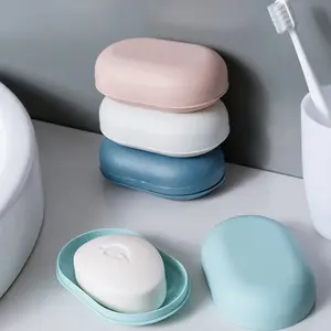 Plastic Shower Soap Box With Lids, Portable Drain Soap Tray Dish Holder, Dustproof Waterproof Soap Storage Container, Practical Compact Bathroom Organizer for Household Daily Use and Outdoor Travel Camping