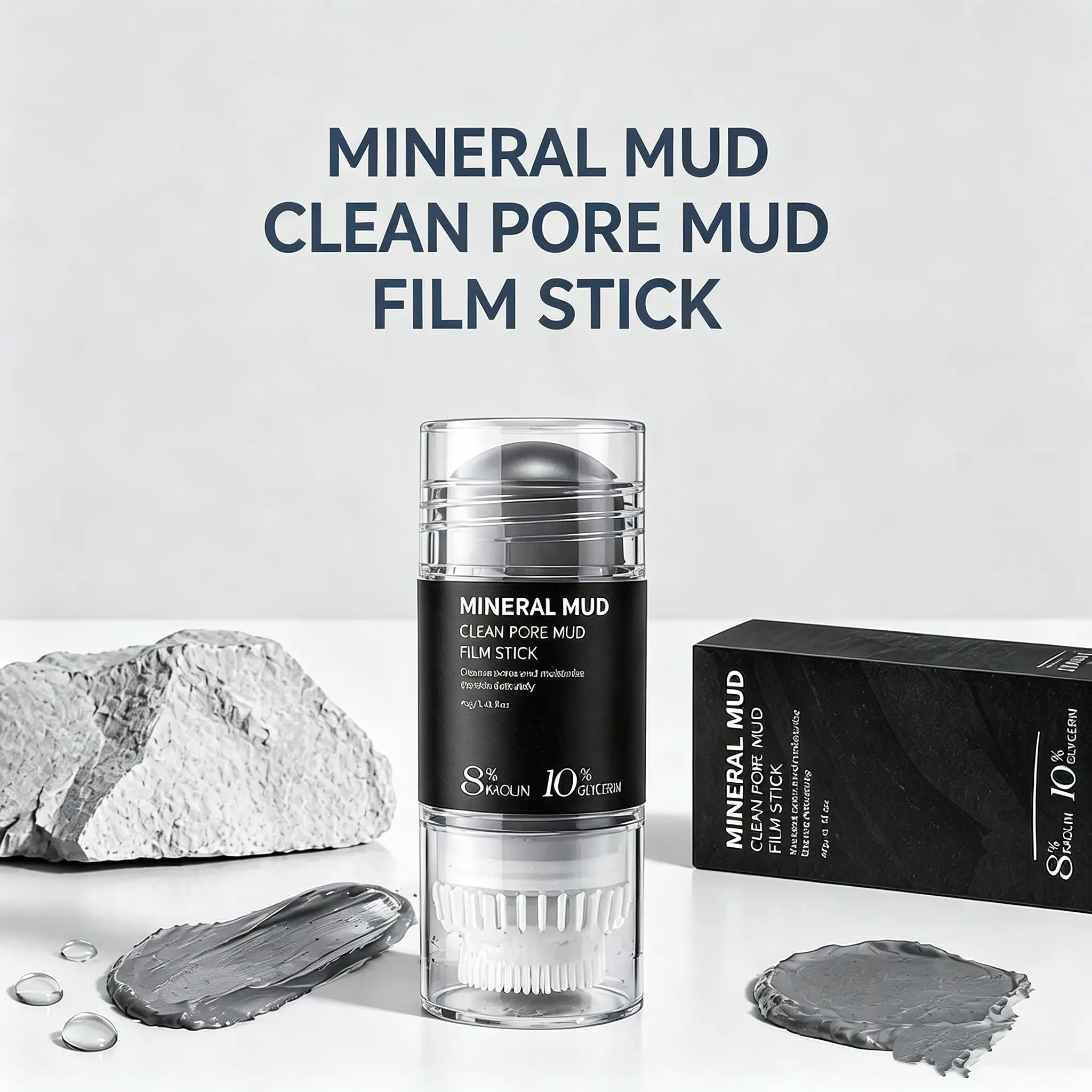 Facial Pore Cleansing Mud Stick with Built-in Soft Silicone Brush, 8% Kaolin Clay Absorbs Extra Facial Oil & Skin Impurities, 10% Glycerin Hydrating Solid Clay Mask, Portable Twist Design Face Mud Mask Stick for Daily Skincare & Travel Use