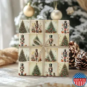 Vintage Christmas Wrapping Paper, Nutcrackers & Christmas Trees, Holiday Gift Wrap, Festive Christmas Paper, Retro Style Wrapping Paper