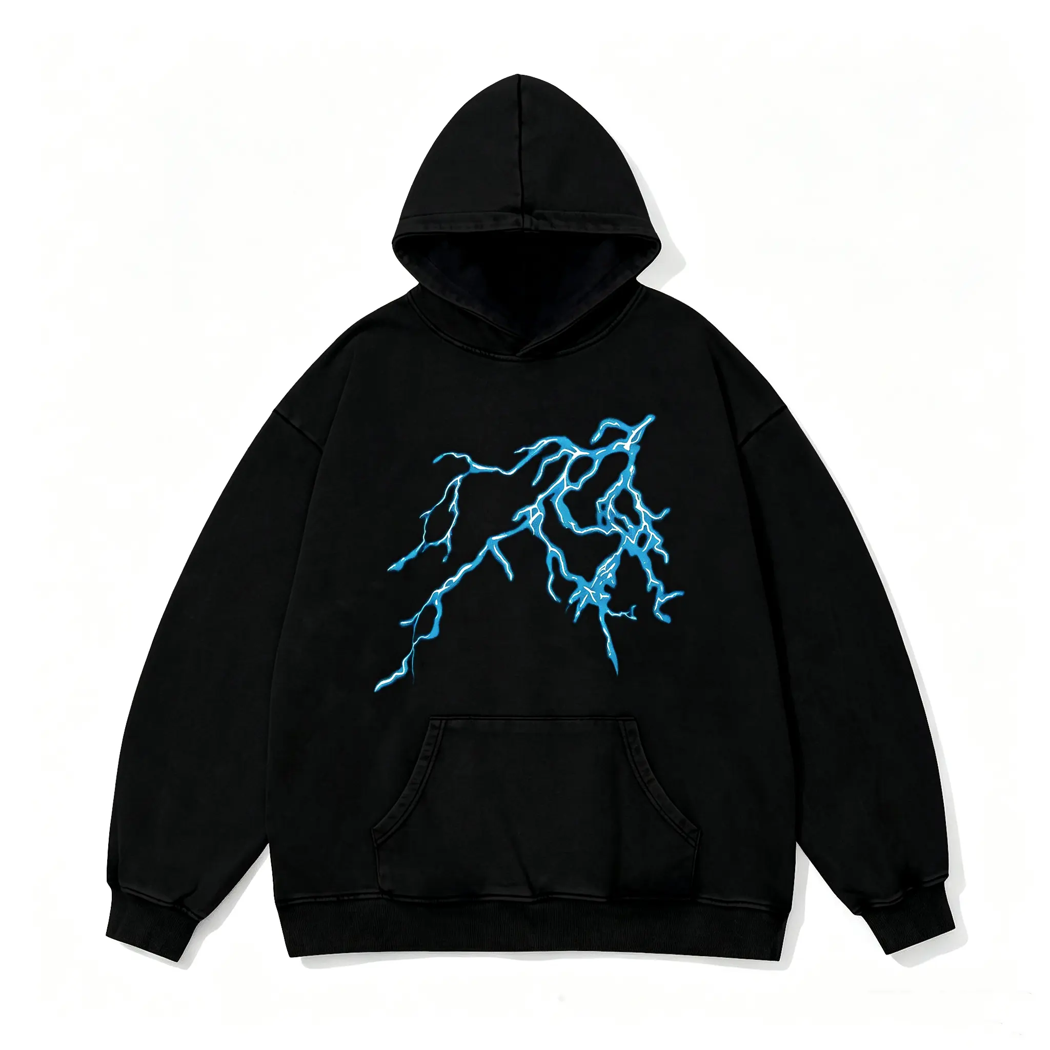 Mens Lightning Graphic Hoodies Print Oversized Unisex Streetwear Vintage Hoodie Y2k Sweatshirt Pocket Pullover