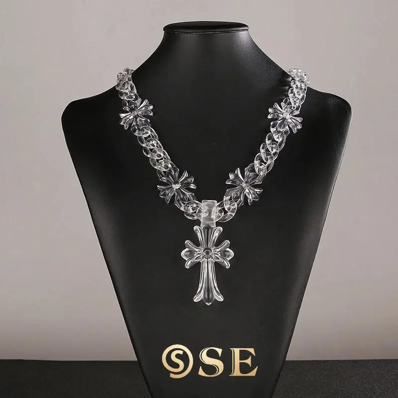 Big Clear Acrylic Jesus Piece Pendant Necklace for Women Men New Statement Spike Chain Necklace Rock Party Jewelry Hiphop Gifts